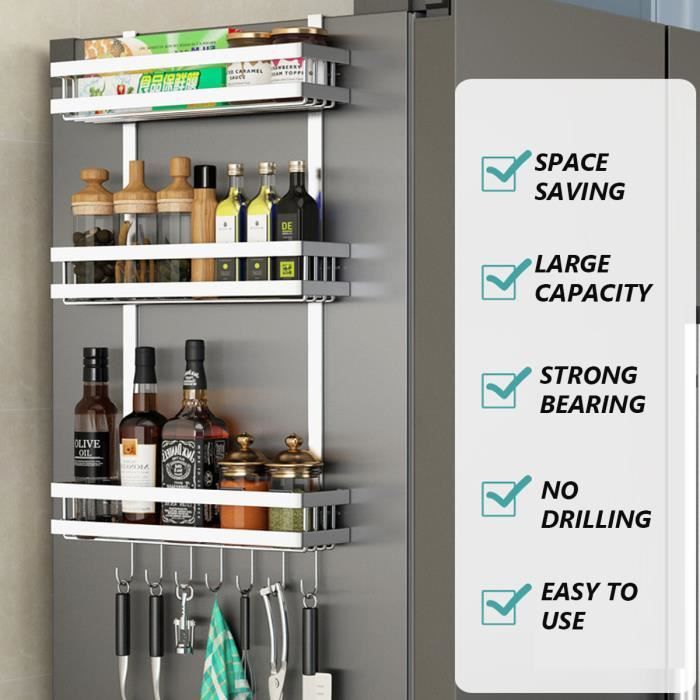 étagère de réfrigérateur durable black Aimant étagère de réfrigérateur étagère de rangement suspendue étagère suspendue pour réfrigérateur pliage multifonctionnel pour la cuisine de