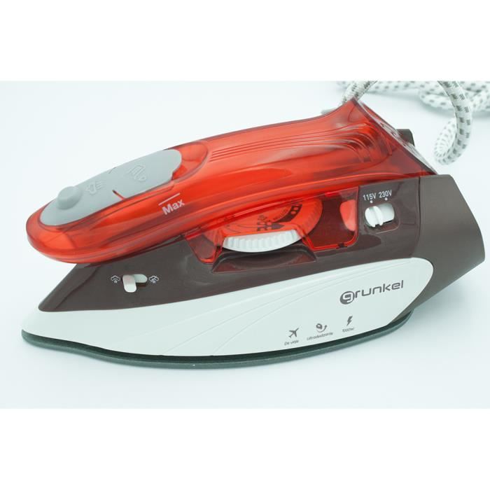 Fer à repasser - Voyage de fer - 900W Dual Tension - Semelle antiadhésive - Suisse Steam - Rouge