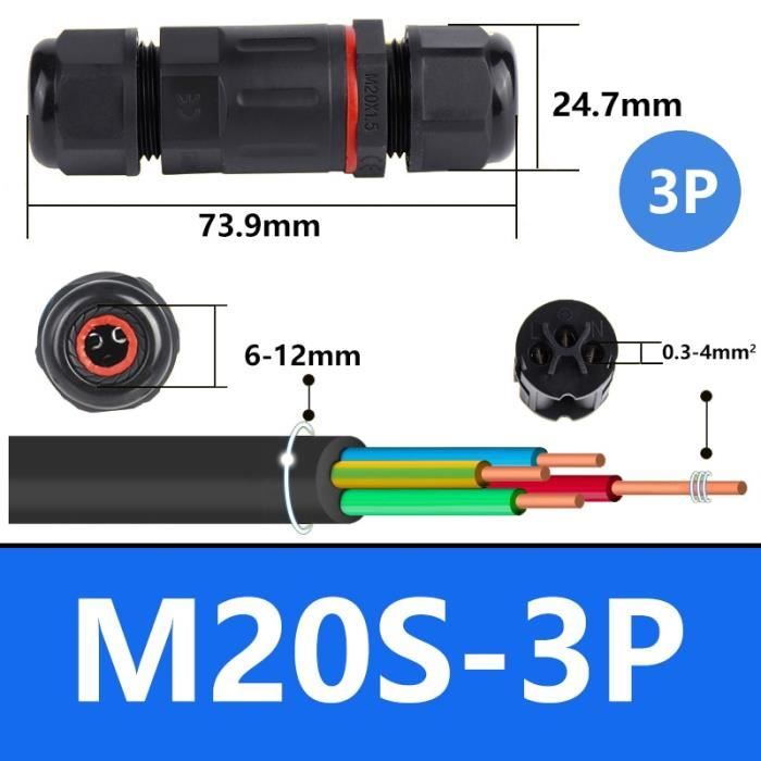 4 Pcs Connecteur Électrique Étanches IP68 - Raccord De Cable 3 Fils Boîte De Derivation Éxterieur, Pour Câble 5 à 12 Mm | Leroy Merlin