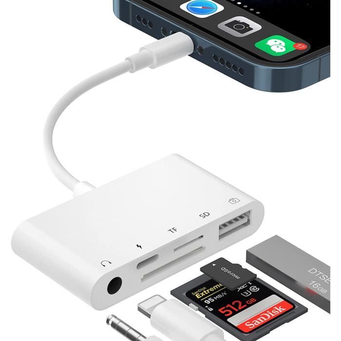 CABLING® Adaptateur Lightning vers lecteur de carte SD caméra appareil  photo Lecteur de carte adaptateur 8 broches pour iPad iPhone - Cdiscount  Informatique