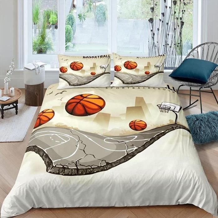 Parure De Lit NBA 1 Personne - Housse De Couette 140x200 Cm + Taie D'Oreiller - Motif Basketball Avec Logos D'Équipes