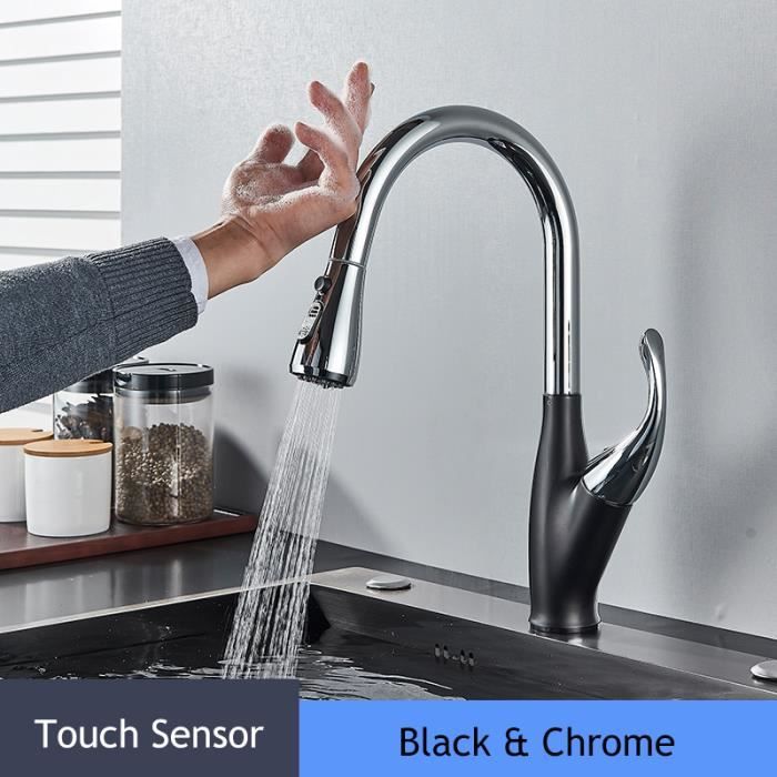 Robinet de cuisine- Chrome - Bec haut en C - Mousseur extractible
