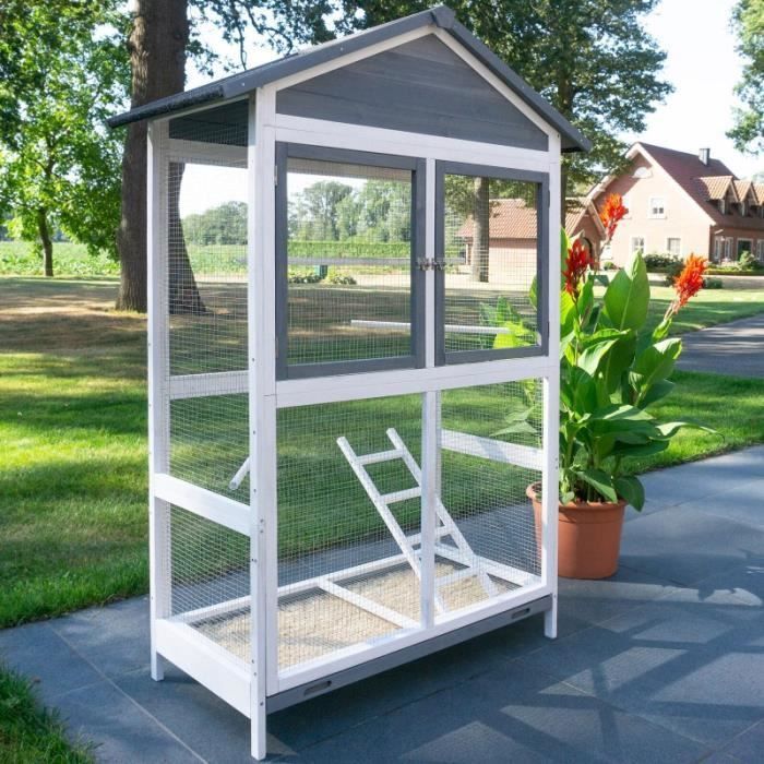 Meilleurs prix pour Volière Cage à oiseaux en bois de haute qualité - Apollo XL 304 - 122x58x177cm - Extérieur - Gris