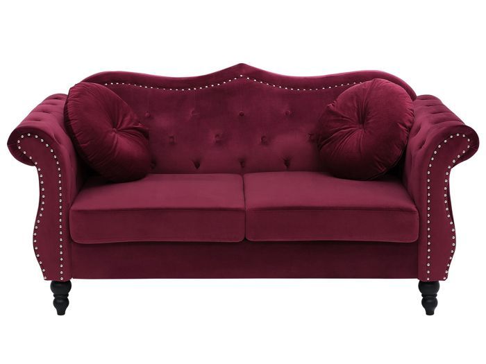 Canapé Chesterfield 2 places en velours rouge SKIEN