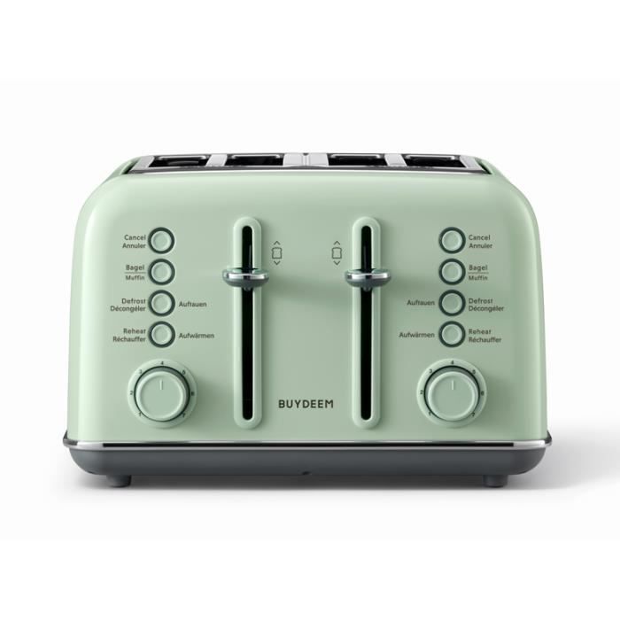 Grille-pain 4 tranches - BUYDEEM - DT640 - Vert Cozy - Large fentes - Fonction Bagel et Muffin