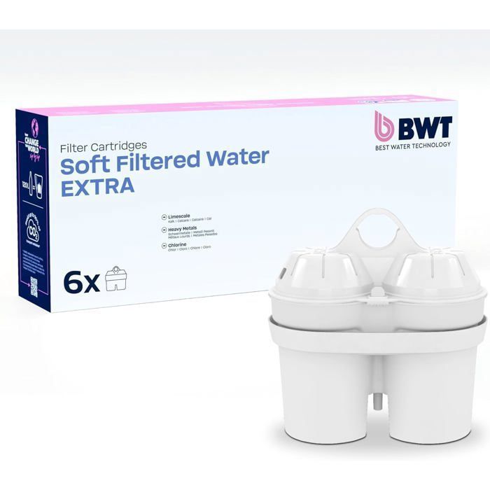 BWT EAU FILTRÉE EXTRA SOFT - Lot de 6 Réduit le calcaire le chlore le plomb et le cuivre Pour leau à partir de 267 °F