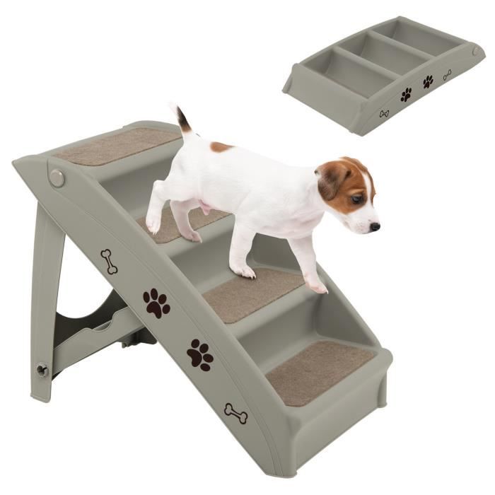 COSTWAY Escalier pour Chiens/Chats Pliant 4 Marches en Plastique Charge 60KG 625x38x49CM Feutre Doux et Patins Antidérapants Gris