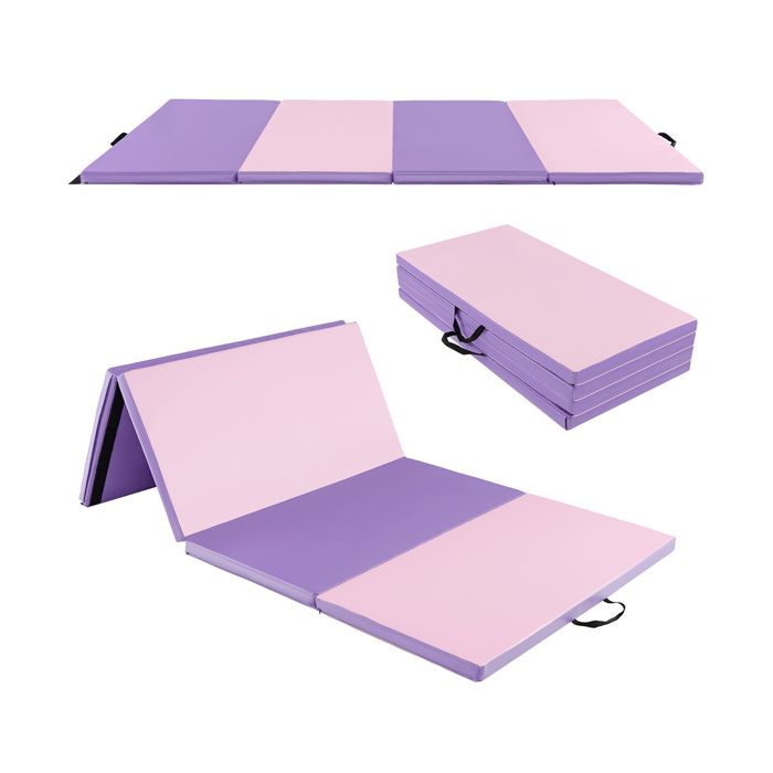 Tapis Gymnastique Pliable-COSTWAY-240x118x5 cm Matelas Fitness Épais 4 Plis avec Poignées Tapis Sport Antidérapant pour Yoga Gym