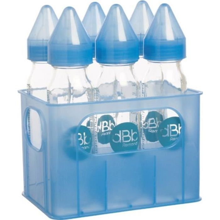 dBb Remond Porte-Biberons Bleu + 6 Biberons en Verre 240ml