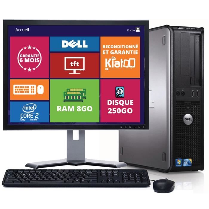 Ordinateur de bureau dell optiplex 380 core de duo 8go ram 250go disque dur ecran ordinateur 17 pouces windows7 pc reconditionné
