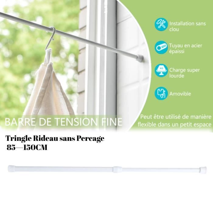 Tringle Rideau Sans Percage,Barres de Vitrage Extensible，Barre Rideau  Réglable pour Fenêtre, Blanc, 85-150CM - Cdiscount Maison
