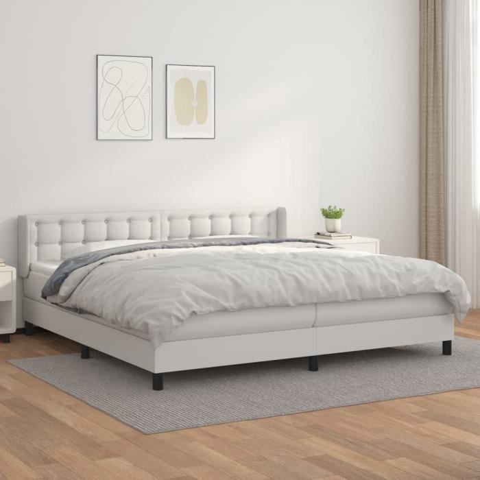 famirosa lit à sommier tapissier avec matelas blanc 200x200cm similicuir-0800