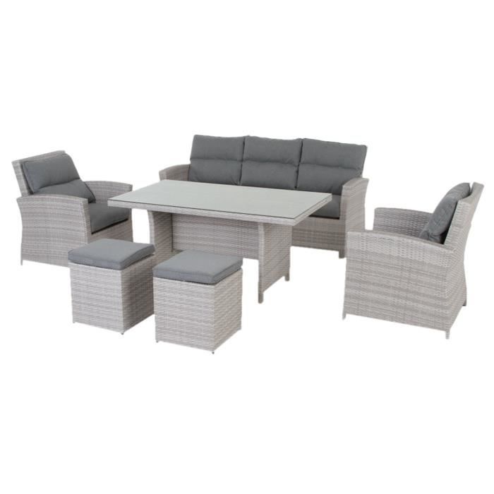 Salon De Jardin En Resine Tressee Cuba 7 Places Gris Grege