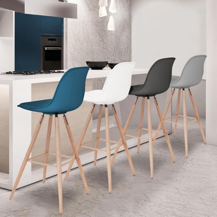 Tabourets De Bar Modernes à Dossier Haut Et Accoudoirs, Assise En Lin Et Pieds En Bois Lot De 2 Pour Cuisine Et Bar 76856531