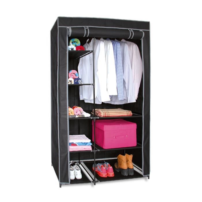 Armoire de rangement penderie dressing en toile coloris noir Longueur