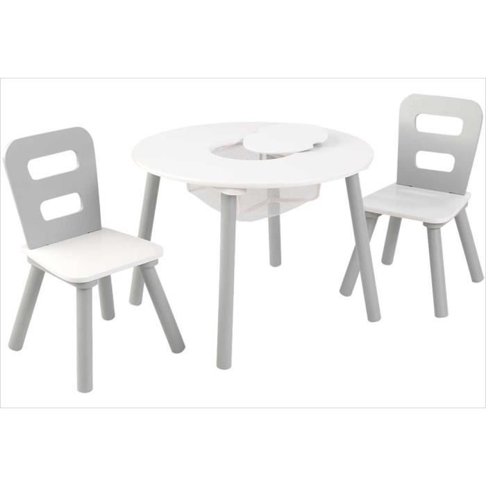 KidKraft - Ensemble table ronde avec rangement + 2 chaises - Gris et blanc
