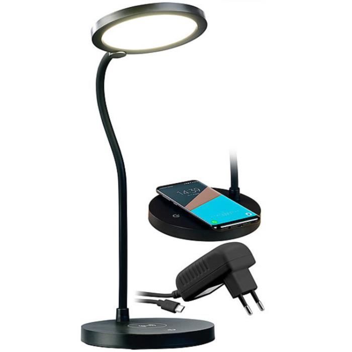 Lampe de bureau LED avec variateur et chargeur Qi dans le socle Lunartec, Lampes de bureau