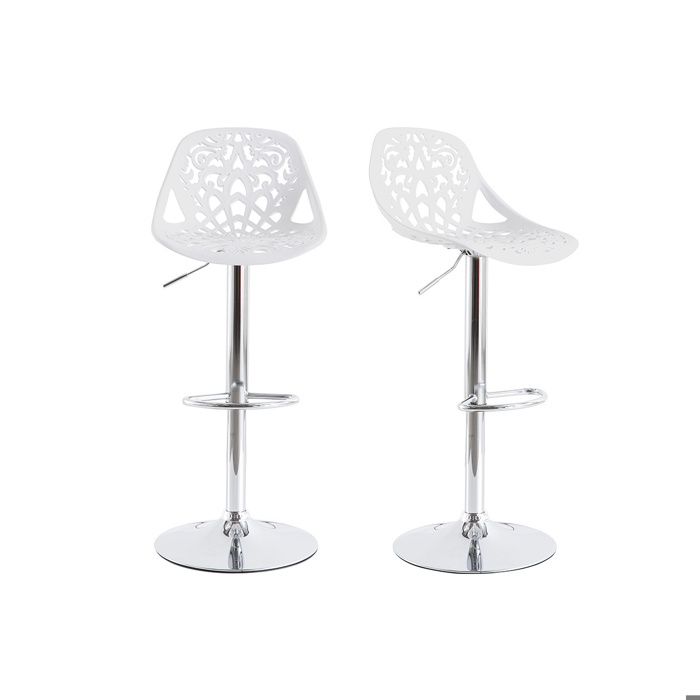 Miliboo - Tabourets de bar design avec motif baroque blanc (lot de 2) BAROCCA
