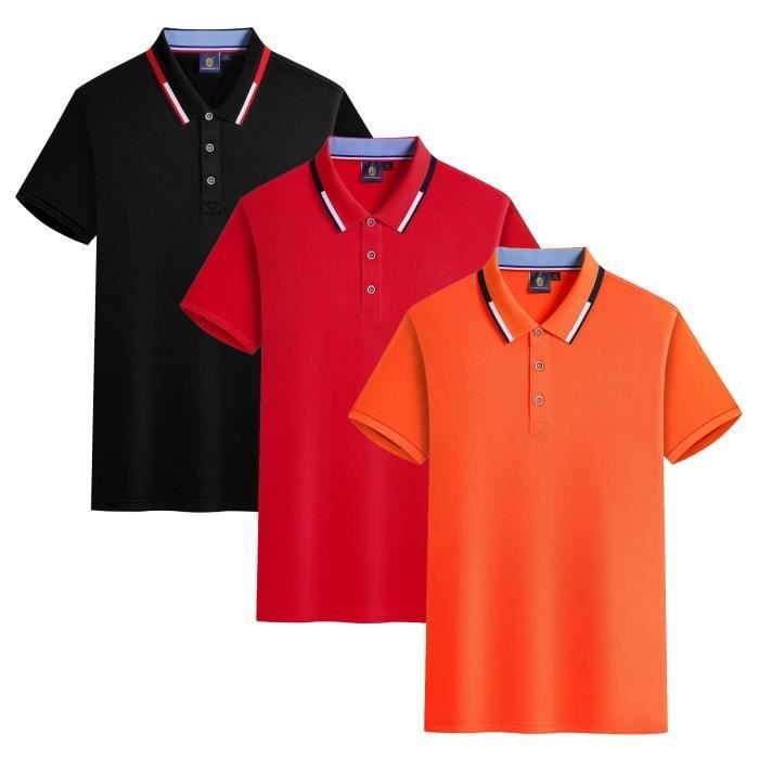 Lot de 3 Polo Homme Ete Manches Courtes T Shirt Elegant Couleur
