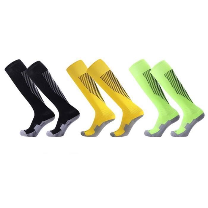 3 Paires Chaussettes de Football Enfant Chaussettes de Sport Protection Respirantes Antidérapant - Noir/Jaune/Vert