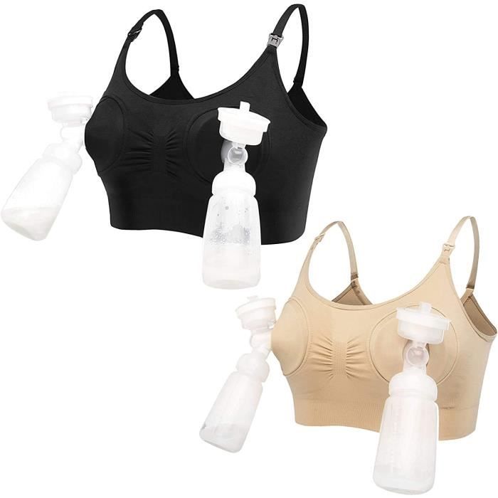 Tire Laits Bustier Mains Libres Soutien-Gorge 2 Pairs Femme，Allaitement Bras Coton Confort Brassière Taille.Taille: M