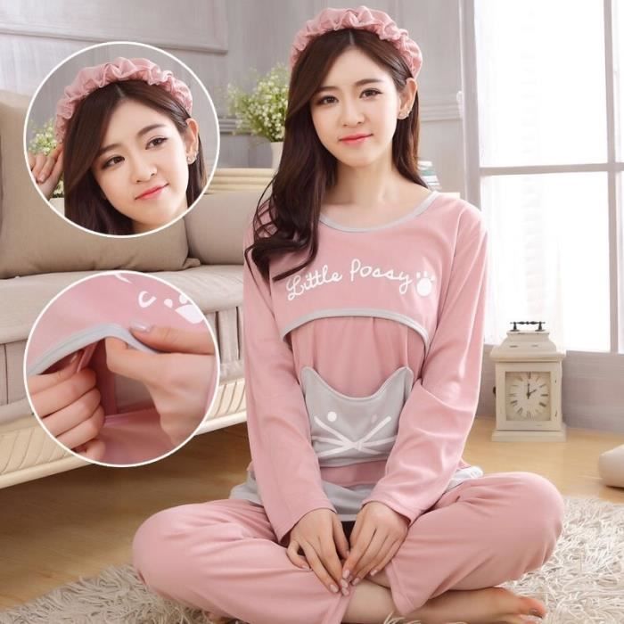 Pyjama de maternité et d'allaitement pour femmes enceintes et allaitantes,  ensemble haut et pantalon Rose - Cdiscount Prêt-à-Porter