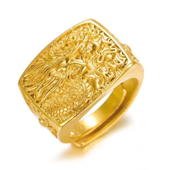 Bague plaquée or jaune 24 carats pour homme lourd Design de griffe de dragon gothique Taille réglable