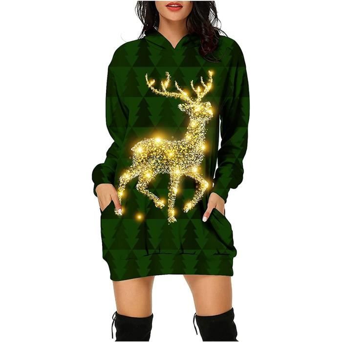 SWEATSHIRT Pull de Noel pour femme avec sweat shirt a LED Col rond Pull a capuche Robe de Noel Pull de Noel Vert Cdiscount Pret a Porter