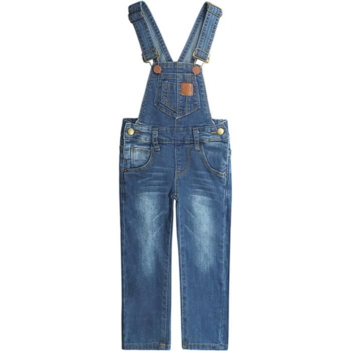 KIDSCOOL SPACE Salopette en jean pour fille, taille élastique à l
