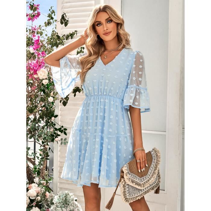 Robe Femme personnalis?�e ?� col en V et de couleur unie - Light Bleu Light bleu - Cdiscount Pr??t 