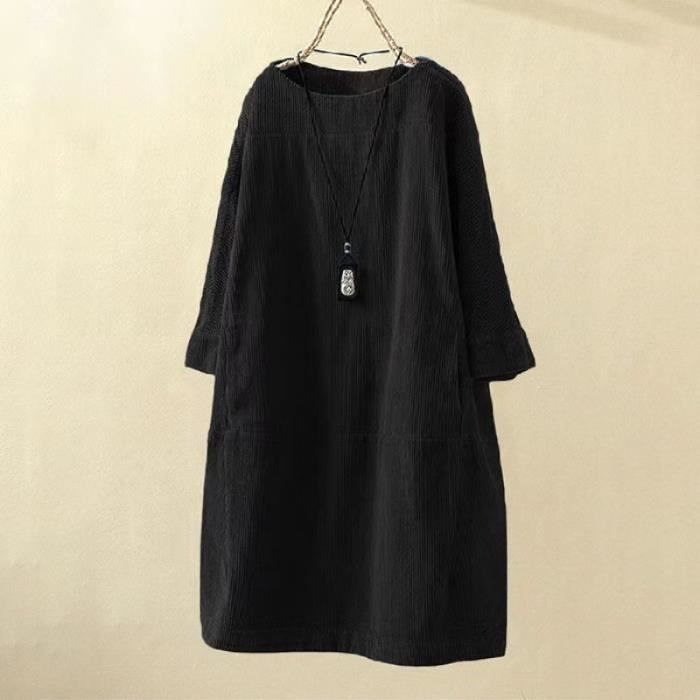 Robe en Velours Cotele Femme Hiver Vintage Casual Ample Grande Taille a Manches Longues Loose dress Noir GOGUQ Noir Cdiscount Pret a Porter