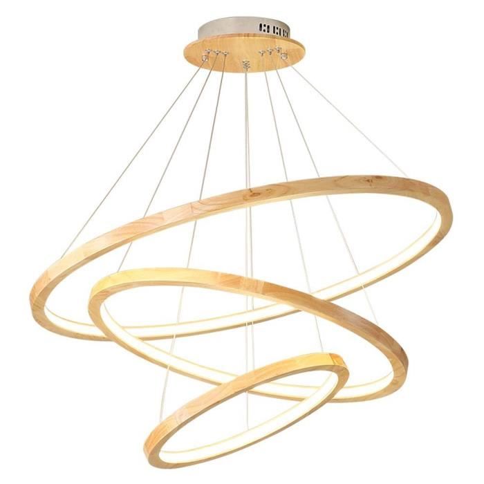 Led Suspension Modern Lampe Plafond Design Luster 3 Anneau Bois