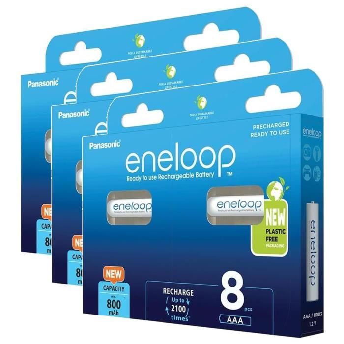 Lot de 3 Eneloops Pack 8 Piles Rechargeables Micro AAA 800mAh Ni-MH