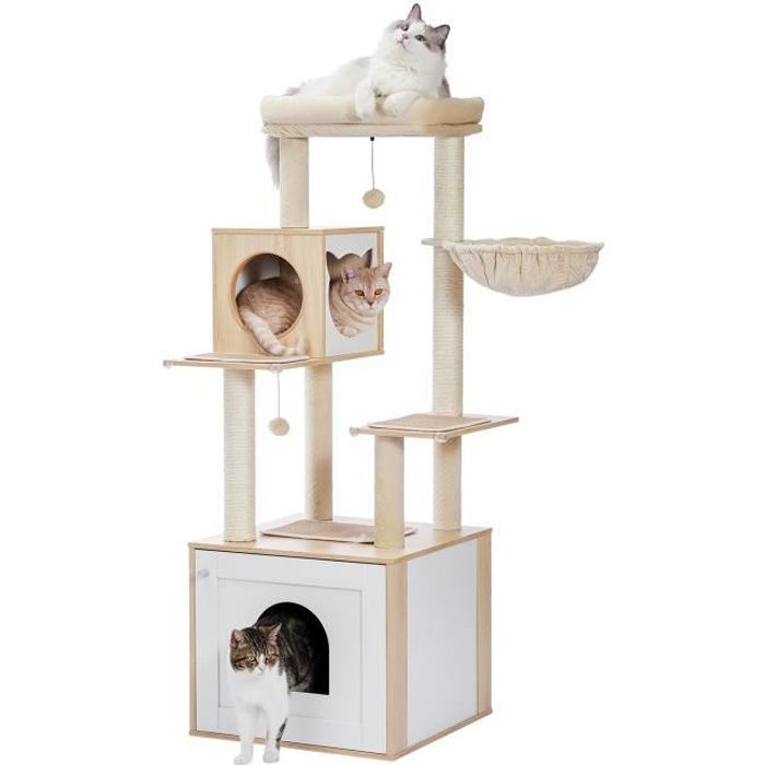 Meilleurs prix pour PAWZ Road Arbre à Chat en Bois Beige avec Cabinet de Toilette 150cm