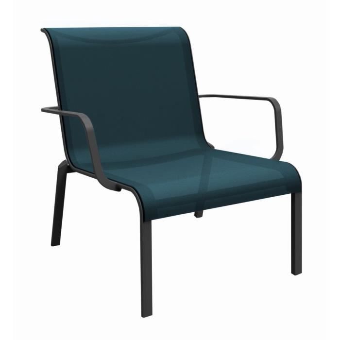 lot de 2 fauteuils de jardin lounge cauro graphite/bleu empilables - alu/toile tpep