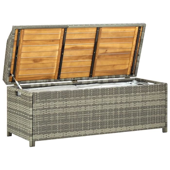 Banc de rangement - SALALIS - 120 cm - Résine tressée - Bois dacacia - Extérieur