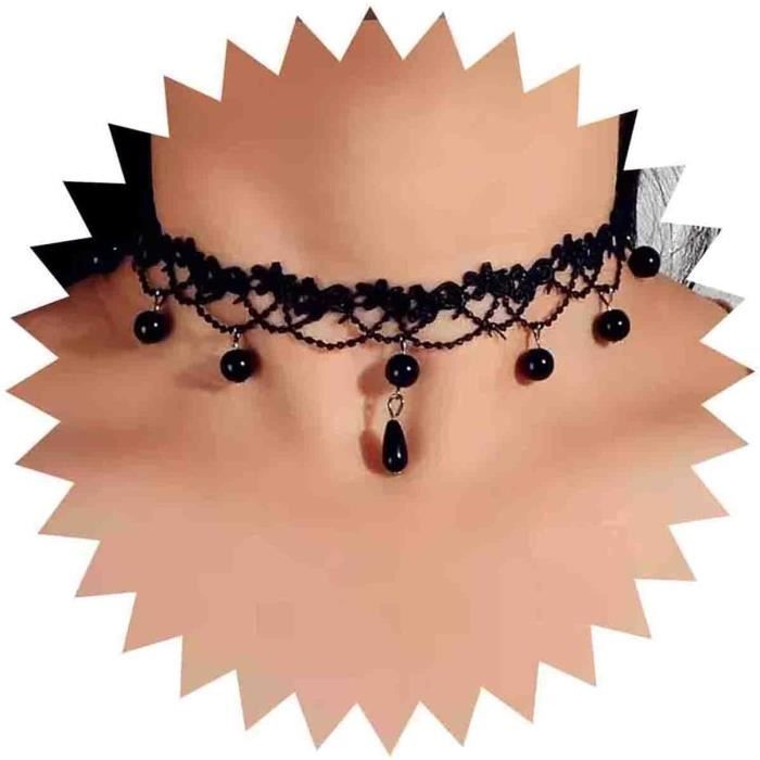 Collier Ras Du Cou En Dentelle Noire Perles Colliers Gland Gothique