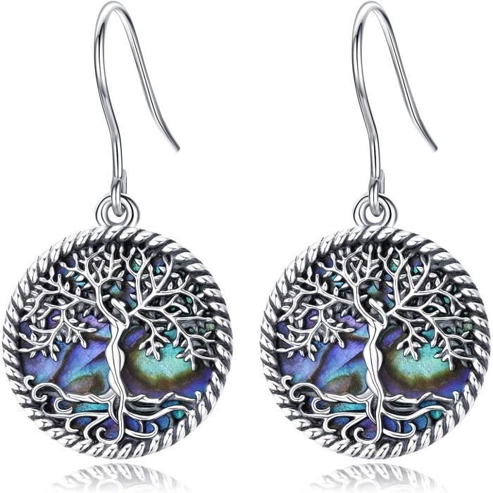 Boucles d'Oreilles Dormeuses Argent Arbre de vie main image 1