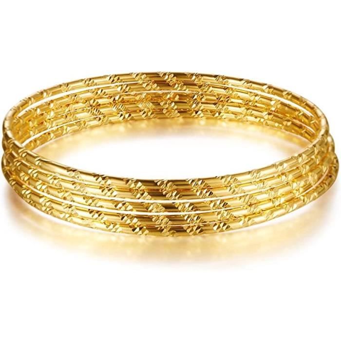 Lot De 4 Bracelets Dorés Pour Femme – Acier Inoxydable – Style Chaîne Et Jonc Multi-rangs – Neuf Sans Emballage