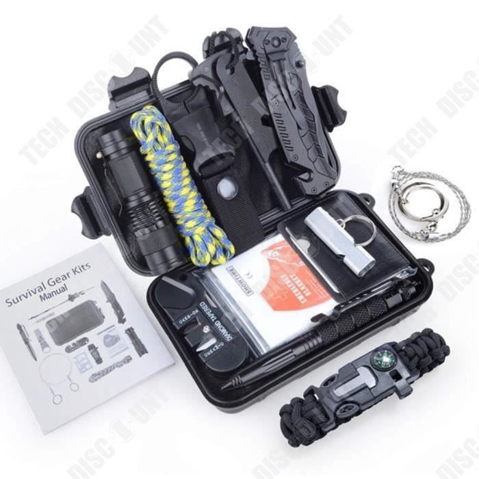 td® kit de sécurité extérieur 13 en 1 outil de randonnée multi-outils boussole de terrain lampe de poche sac à dos outil de voyage
