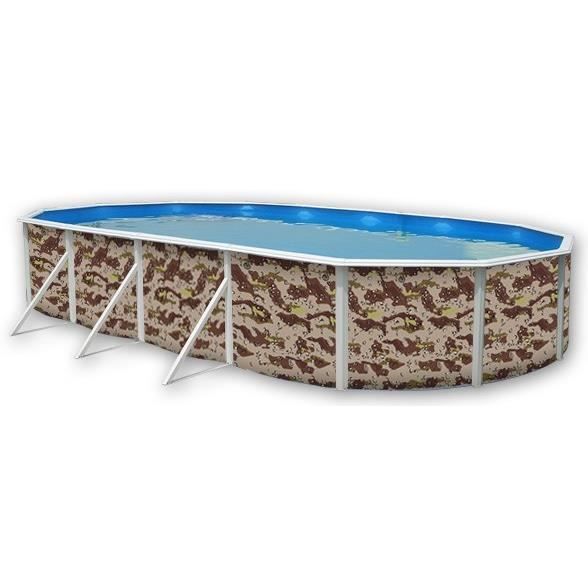 TOI CAMOUFLAGE Piscine hors sol ovale en acier 730 x 366 x 120 cm (Kit complet piscine Filtre Skimmer et &eacute;chelle) 