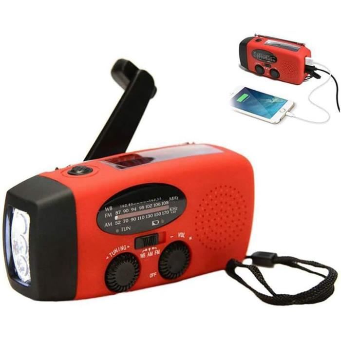 Radio Manivelle Solaire AM/FM Avec Lampe LED Et Chargeur Téléphone - Neuf