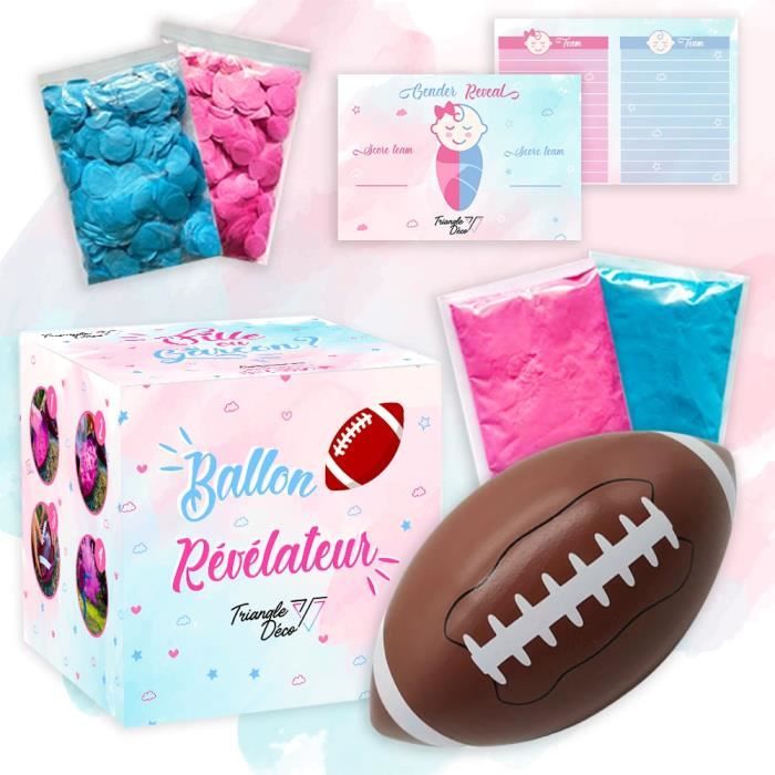 BALLON DE RUGBY GENDER REVEAL KIT COMPLET 1 BALLON DE RUGBY 2 POUDRE