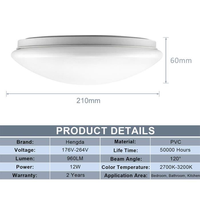 Plafonnier LED Avec Détecteur De Mouvement - 12W 1700LM IP54 - Parfait Pour Salle De Bain, Couloir, Garage - 4000K Blanc Neutre