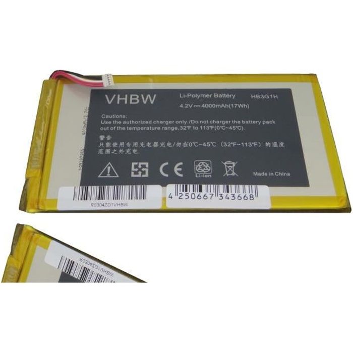 Batterie Li-Polymer 4000mAh (3,7V) pour la tablette Huawei MediaPad, par exemple: MediaPad 7 Lite, S7-301U, T-Mobile Springboard\