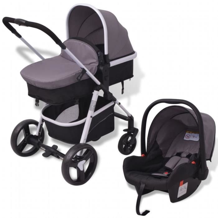 VidaXL Poussette 3-en-1 Aluminium - Gris et noir - Cdiscount Puériculture &  Eveil bébé