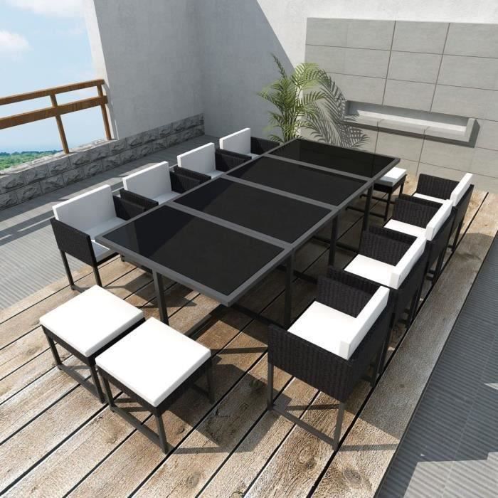Vidaxl Mobilier De Jardin 13 Pcs Avec Coussins Resine Tressee Noir