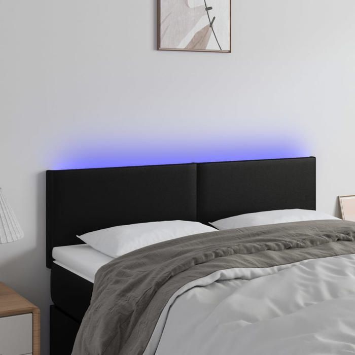 Tête De Lit LED Réglable En Hauteur - Tissu Bleu, Bande LED Découpable, Dimensions 160x5x118/128 Cm