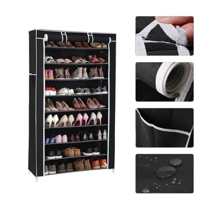 Armoire à chaussures Willonin® avec housse - Noir 88x28x160cm - 9 niveaux en tissu