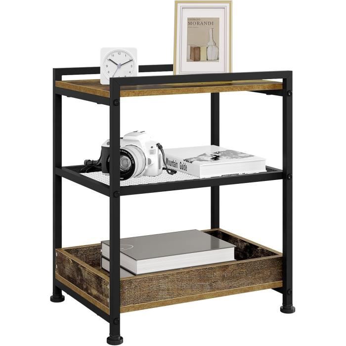 WOLTU Table dAppointTable Basse à 3 NiveauxChariot de Rangement à roulettesavec Plateau AmovibleMarron Rustique+Noir W0ATT0117